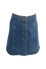 Denim Düğme Detaylı Çan Kot Etek