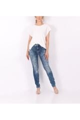 Fermuarlı Paça Detaylı Desenli Denim Kot Pantalon Jean Mavi