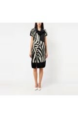Kısa Kollu Zebra Desenli Polo Yaka Şal Detaylı Tunik Elbise