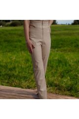 Deri Yüksek Bel Yan Cut Out Detaylı Fermuarlı Pantalon