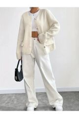 Tweed Polar Peluş Ceket Blazer Bisiklet Yaka