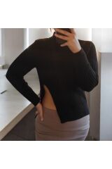 Cut Out Detaylı Balıkçı Yaka Fitilli Kazak