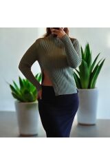 Cut Out Detaylı Balıkçı Yaka Fitilli Kazak