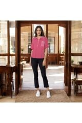 Polo Yaka Cepli Pembe T-Shirt