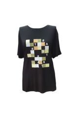 İstanbul Geometrik Baskılı Viskon Penye Basic T-Shirt
