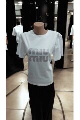 Bisiklet Yaka Pamuklu Jarse T-Shirt Kalpli Logolu