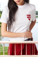 Bisiklet Yaka Pamuklu Jarse T-Shirt Kalpli Logolu