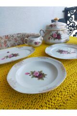 Antika Bavaria HK handerbelt 22 ayar altın floral desenli yemek takımı