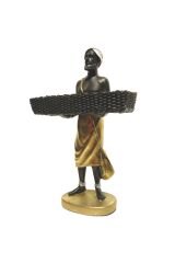 Dekoratif Rattan Örgü Sepetli Afrikalı Hintli Adam Biblo Figür Heykel