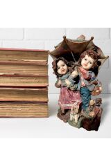 Porselen Bebek Tema Kız Erkek Köpek Şemsiye Biblo Figür Hediyelik Dekoratif Sevgililer Günü