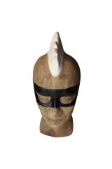 Ahşap Oymalı Naturel Boyama Mohawk Punkçı Maskeli Dekor Büst