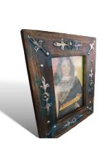 Ahşap Ithal Resim Fotoğraf Çerçevesi Kahverengi Mavi Metal Işlemeli
