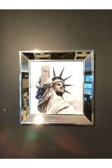 Cam Ahşap Çerçeveli Özgürlük Heykeli New York Resim Tablo 40x40